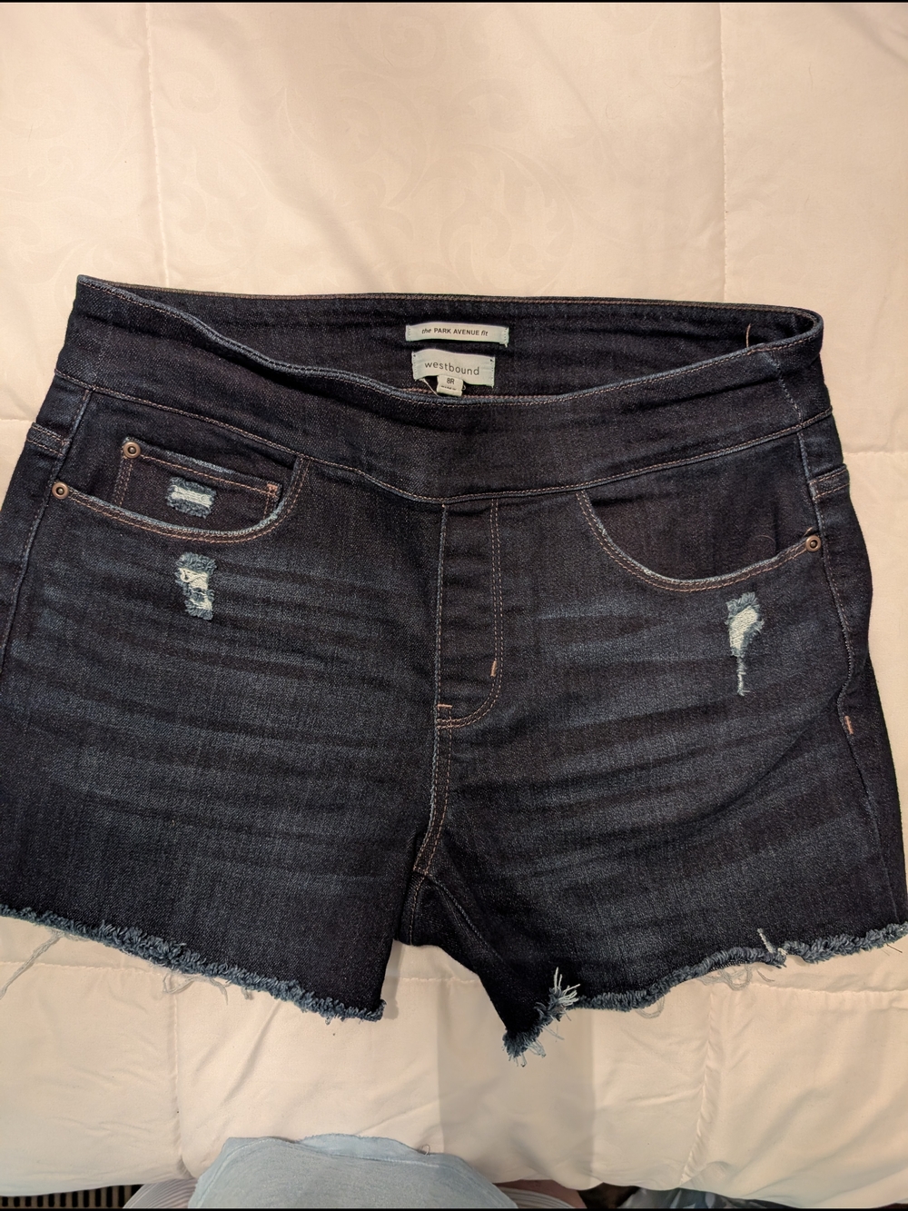 Westbound Dark Indigo Distressed Denim Shorts
